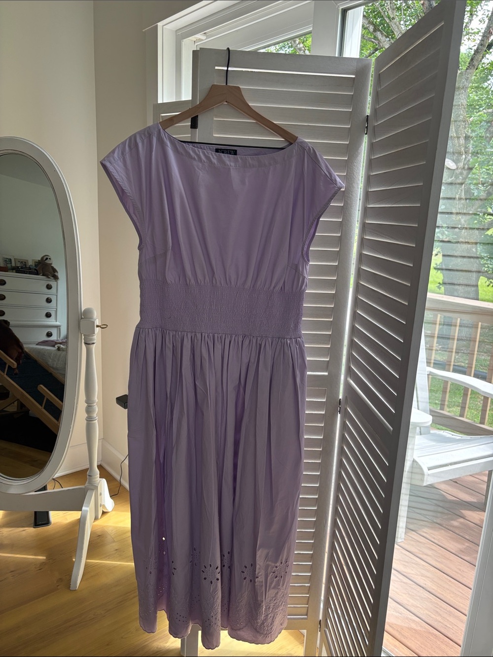 JCrew Smocked eyelet-hem dress in cotton poplin NWOT never worn